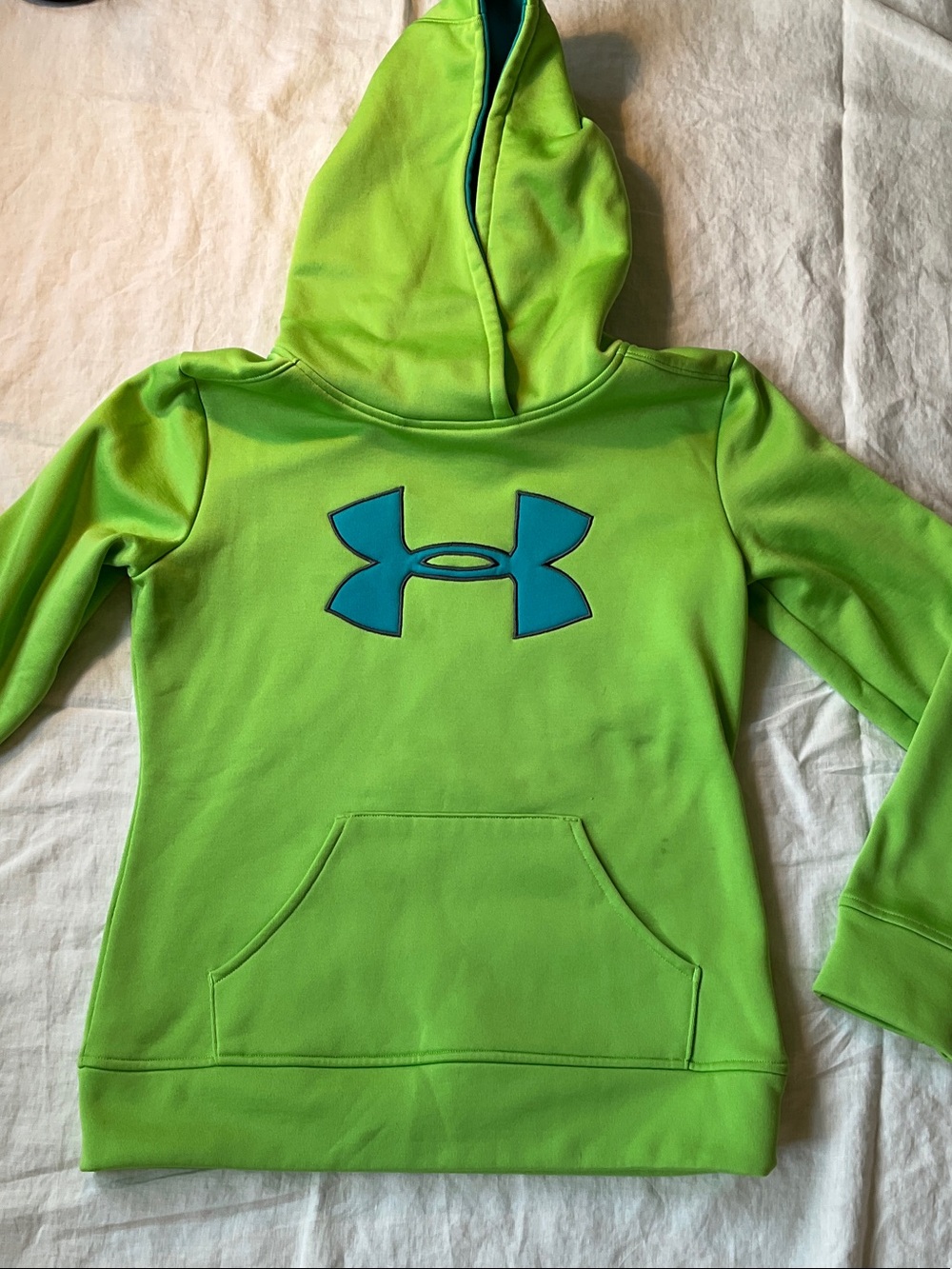 Under Armour Neon Lime Hoodie with Teal Logo